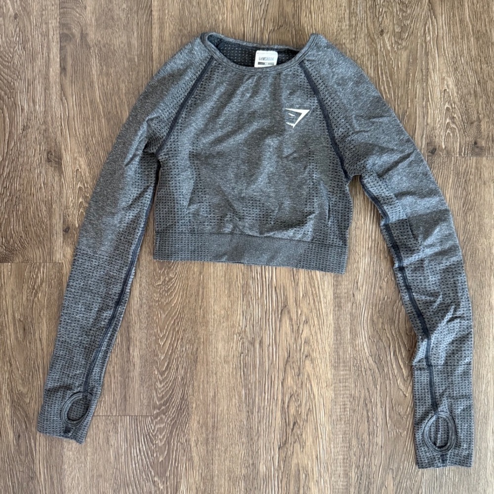 Gymshark Vital Seamless Long Sleeve Crop Top Charcoal Grey Marl Womens XS